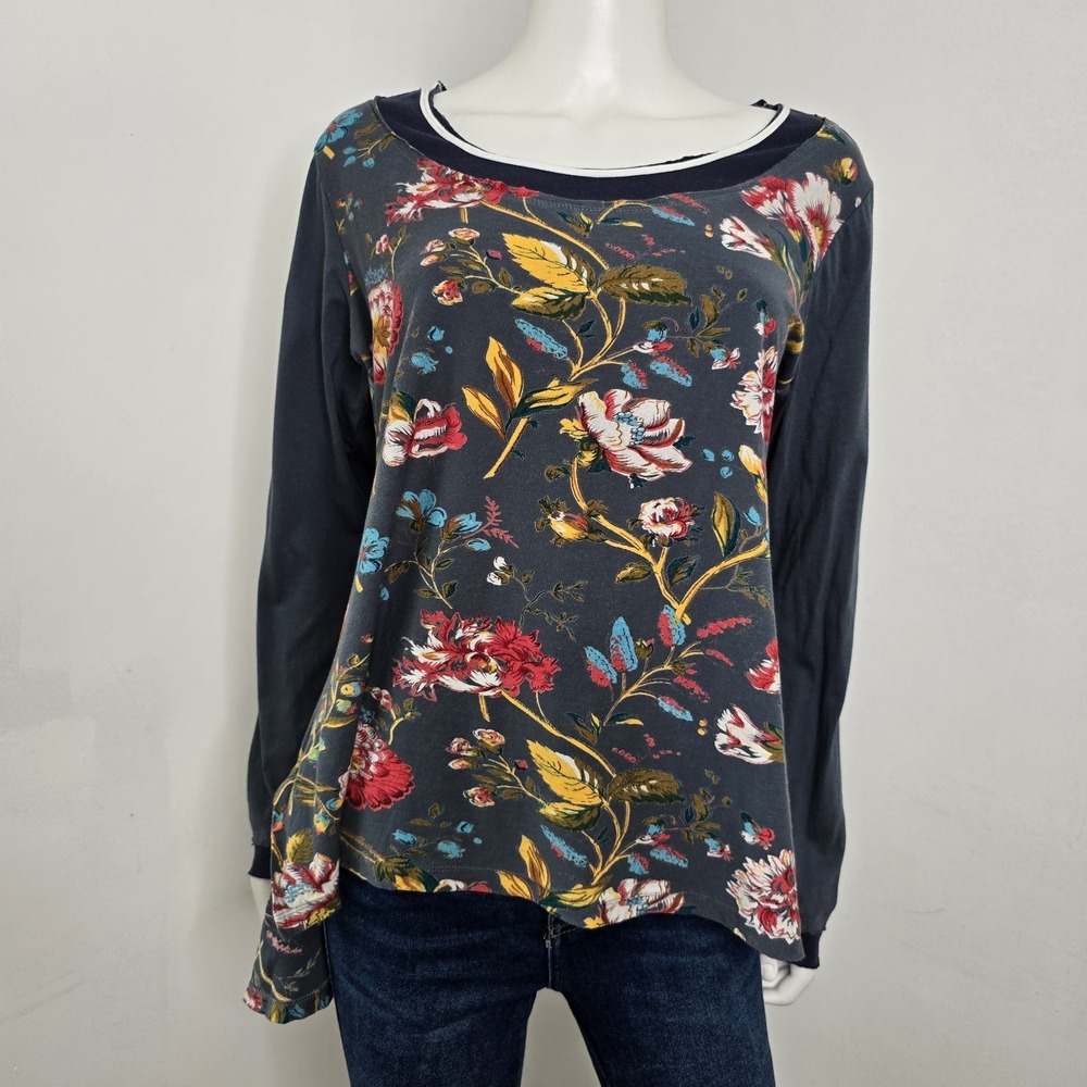 Little Journeys Chicago Top Shirt Women Size L Artsy Navy Floral Print USA Made
